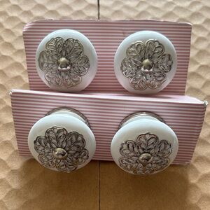 White Porcelain and Silver Furniture Knobs